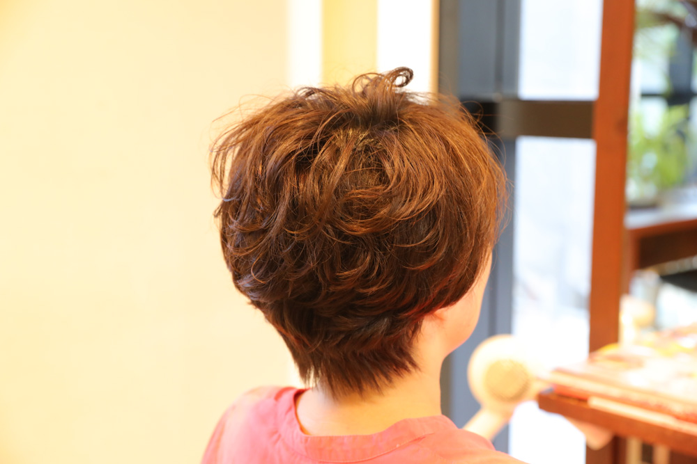 直毛な髪のショートスタイルにエアーウェーブを使ったパーマでスタイリングを簡単にする 縮毛矯正 デジタルパーマ エアーウェーブが出来る新宿区中井駅すぐの美容室hair Salon D S デュース